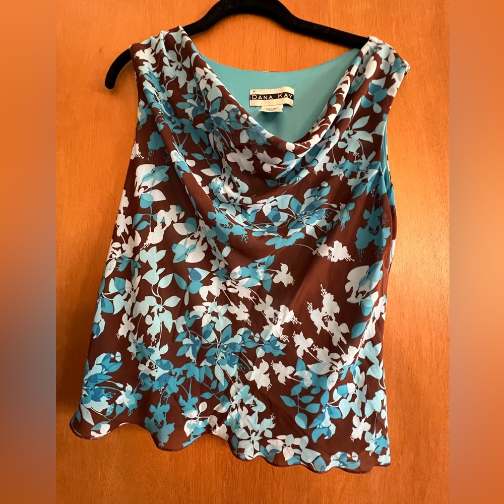 Preloved Dana Kay Women Skirt/Sleeveless Top Set Brown teal Floral size 12